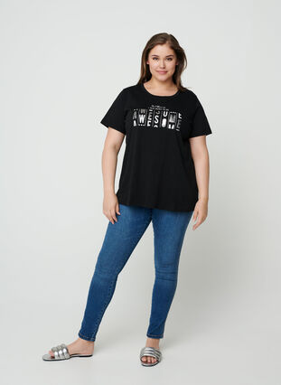 katoenen t-shirt met korte mouwen, Black, Model image number 2