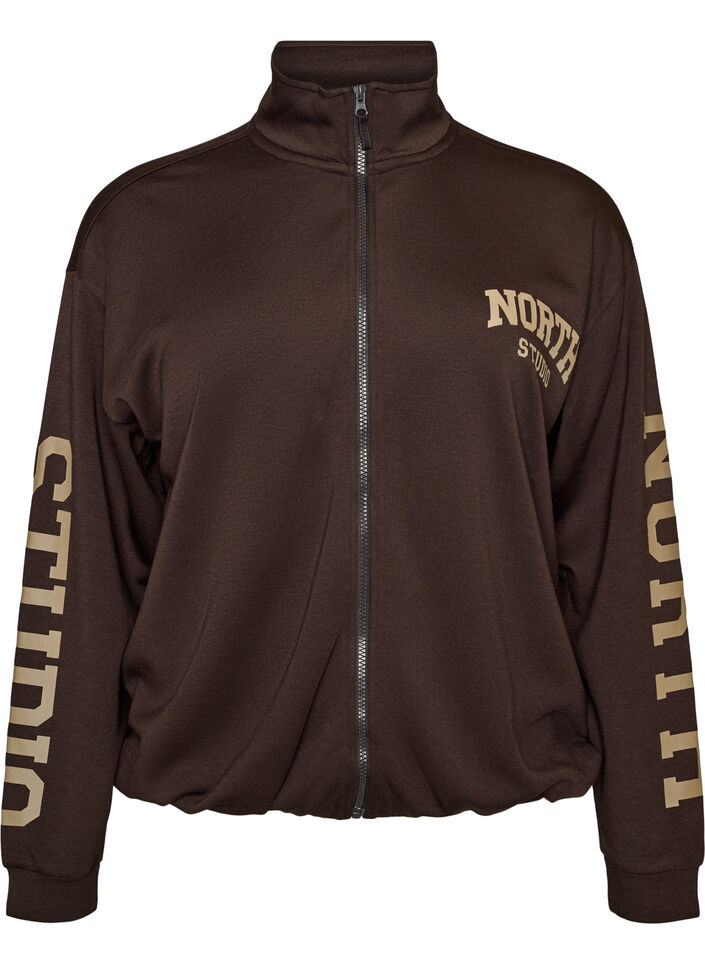 Cardigan bomber sportif avec zip et col montant, Marron, Packshot image number 0