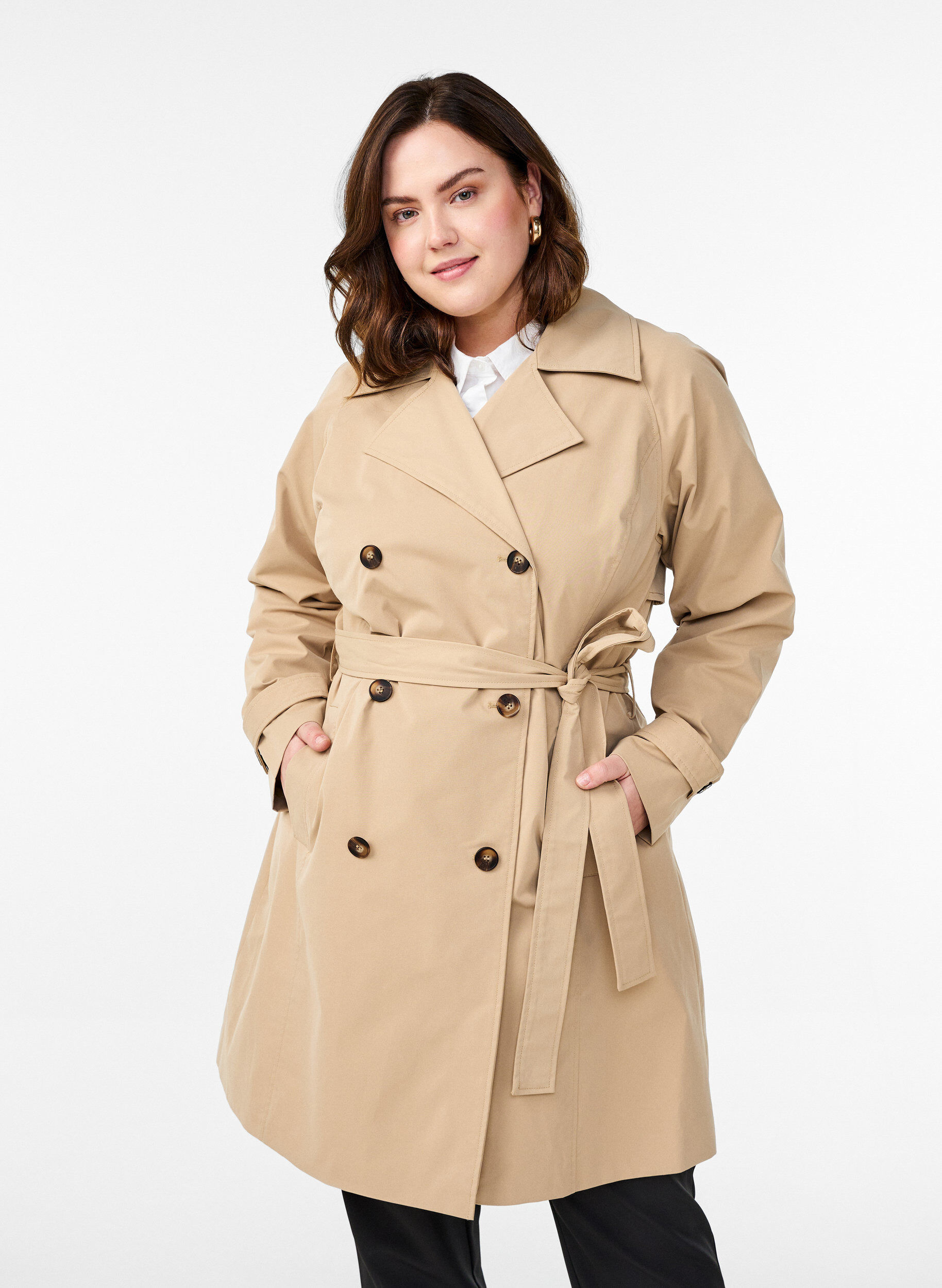 Zizzi Trench-coat mi-long avec ceinture, Incense, Model image number 0