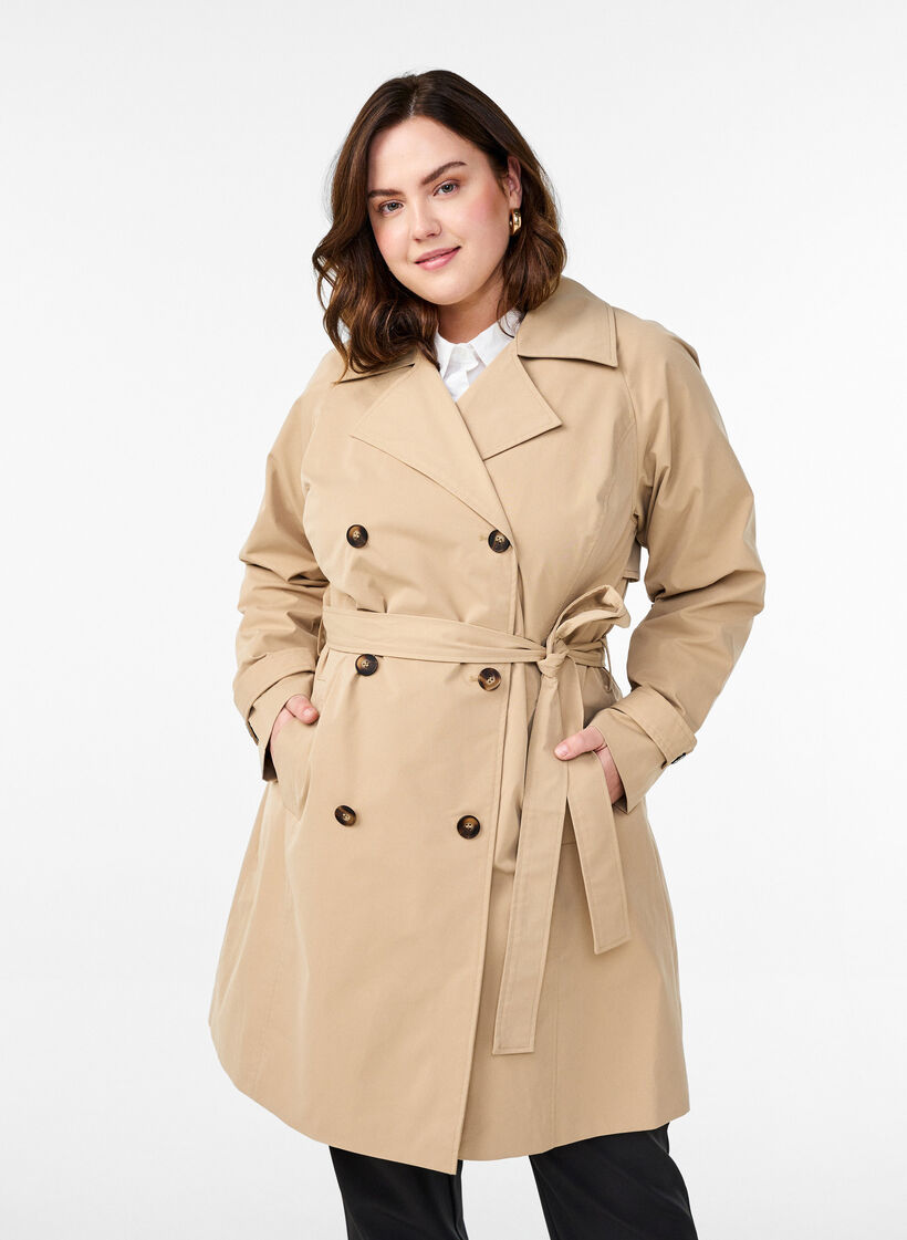 Halflange trenchcoat met ceintuur, Incense, Model image number 0