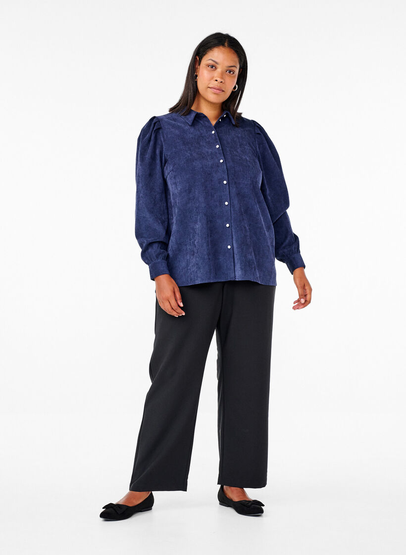 Fluwelen overhemd met strasknopen, Medieval Blue, Model image number 2