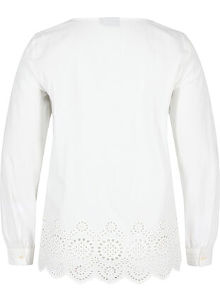 Katoenen top met lange mouwen en anglaise borduursels, Bright White, Packshot image number 1