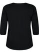 Basic katoenen t-shirt met 3/4 mouwen, Zwart, Packshot image number 1