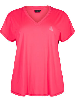 Los trainings-T-shirt met v-hals, Neon Diva Pink, Packshot image number 0