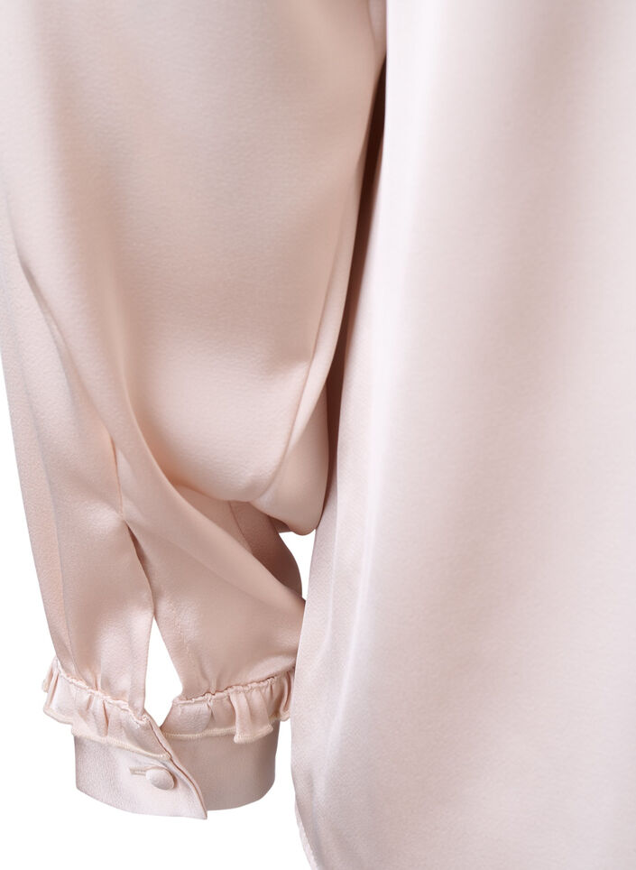 Satijnen overhemd blouse met ruches, Champagne, Packshot image number 3