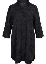 Fluwelen jurk met 3/4 mouwen en knopen, Black, Packshot