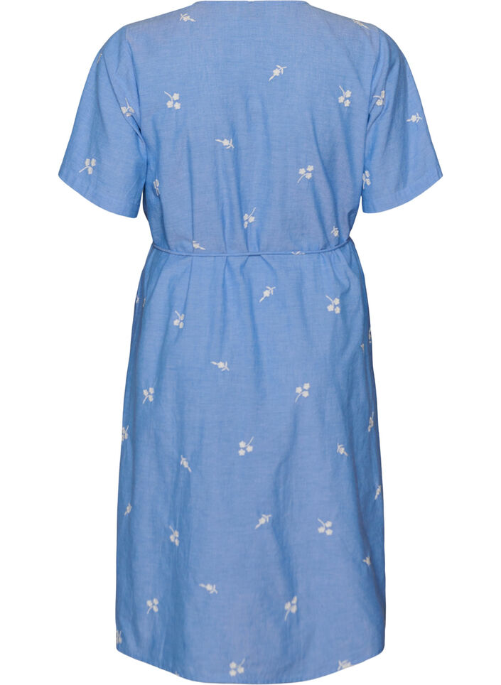 Robe chemise en coton avec des fleurs brod&eacute;es, Bleu Clair, Packshot image number 1