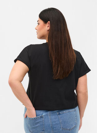 T-shirt en coton avec broderie anglaise, Black, Model image number 1
