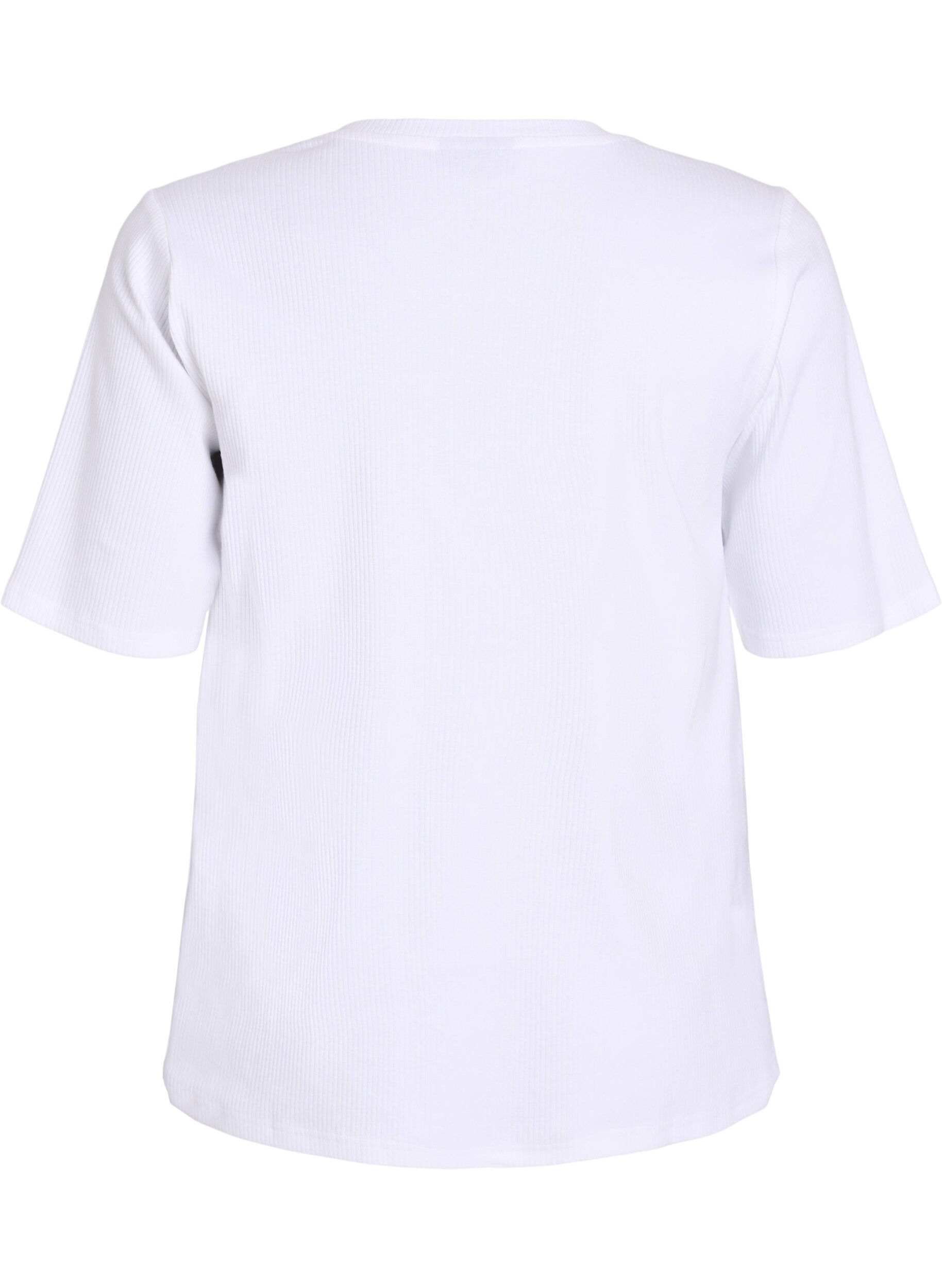 ZizziGeribde jersey blouse met korte mouwen, Wit, Packshot image number 1