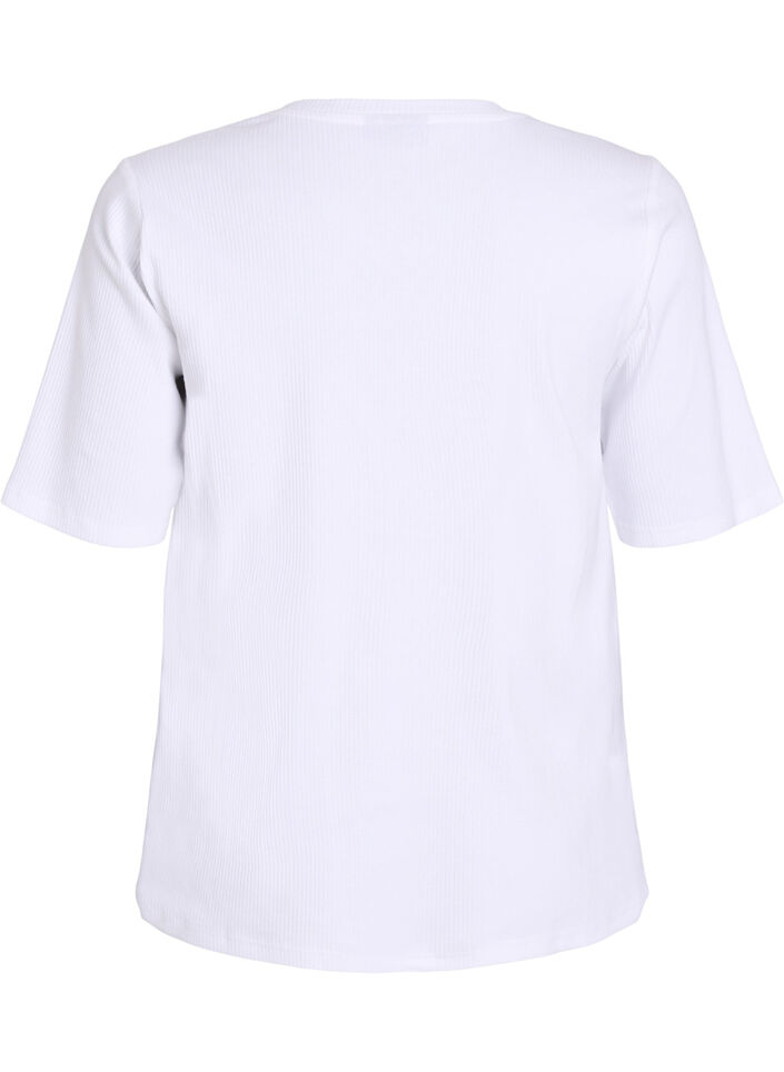 Geribde jersey blouse met korte mouwen, Wit, Packshot image number 1