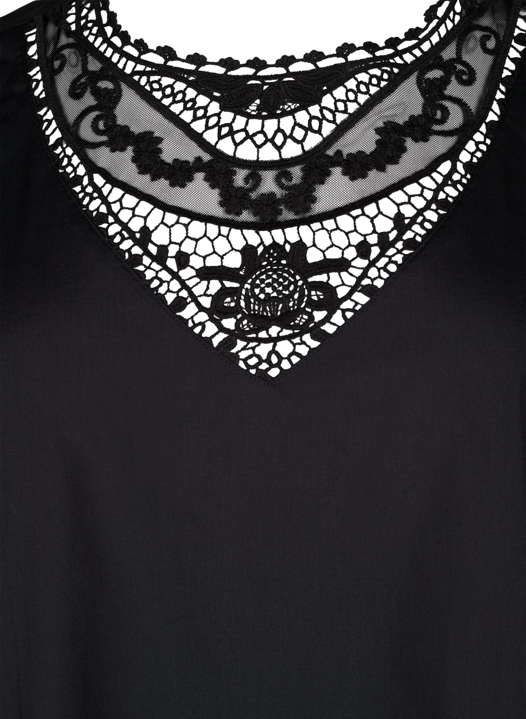 ZizziBlouse met korte mouwen en kant detail, Black, Packshot image number 2