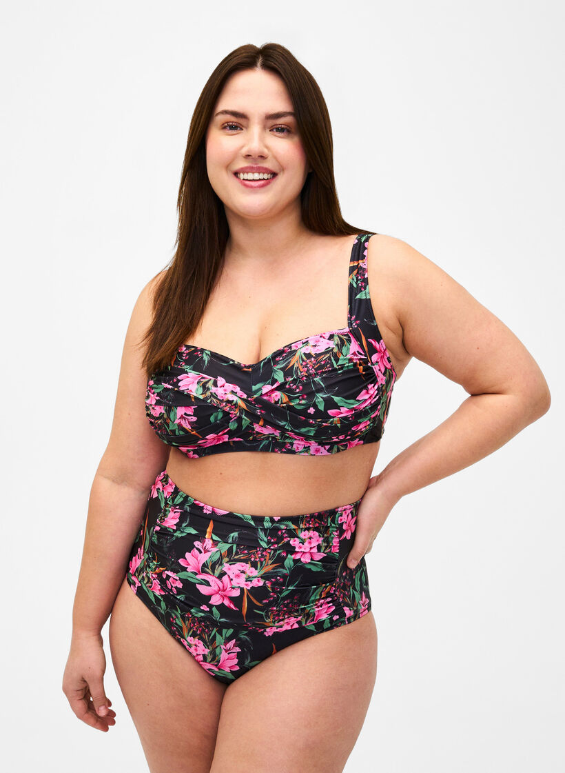 Bas de bikini taille extra haute avec imprimé, Rose, Model image number 0