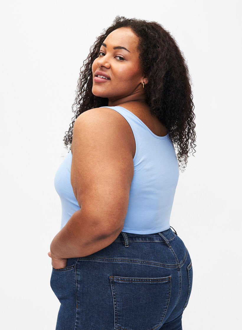 Effen gekleurd basic top in katoen, Blauw, Model image number 2