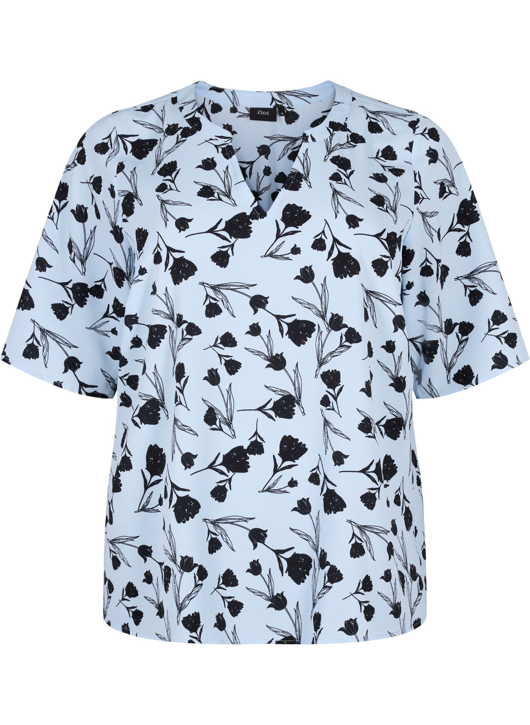 Zizzi Blouse met V-hals en bloemenprint, Cashmere Blue Flower, Packshot image number 0