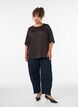 Blouse en satin &agrave; manches au coude, Marron, Model image number 1