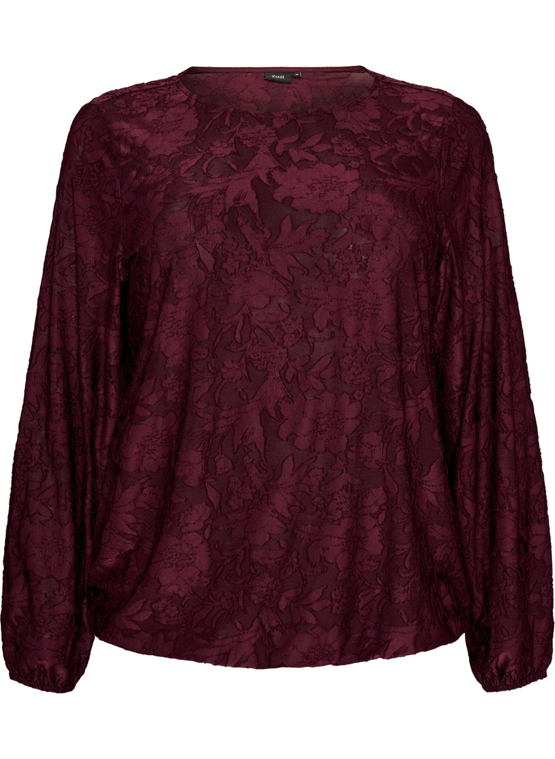Blouse transparente avec texture florale et manches longues