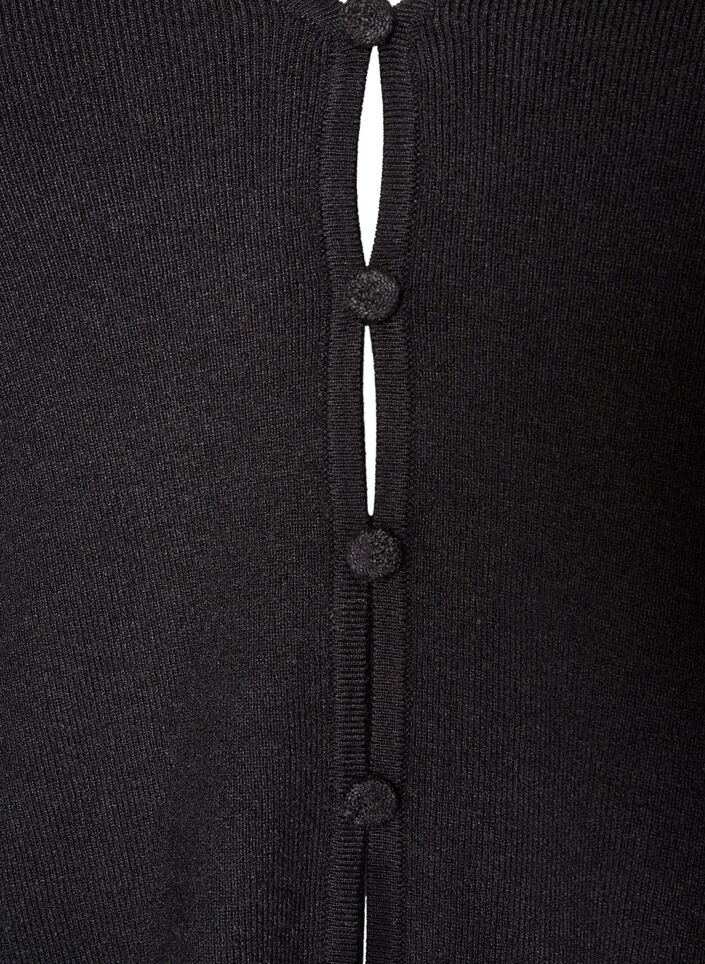 Fijngebreid vest met stofbeklede knopen, Zwart, Packshot image number 2