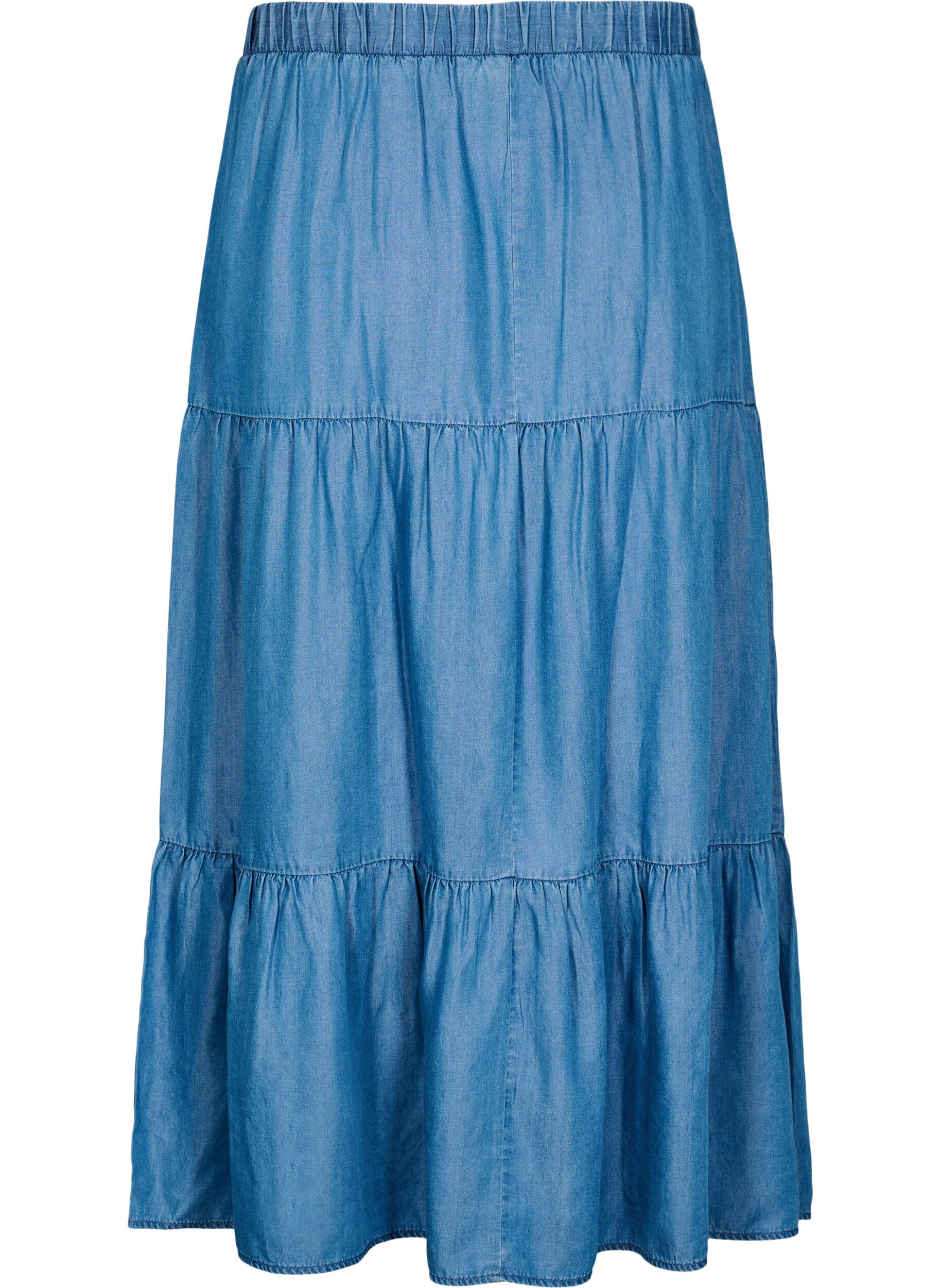 ZizziDenim maxi rok met ruches, Blauw, Packshot image number 1