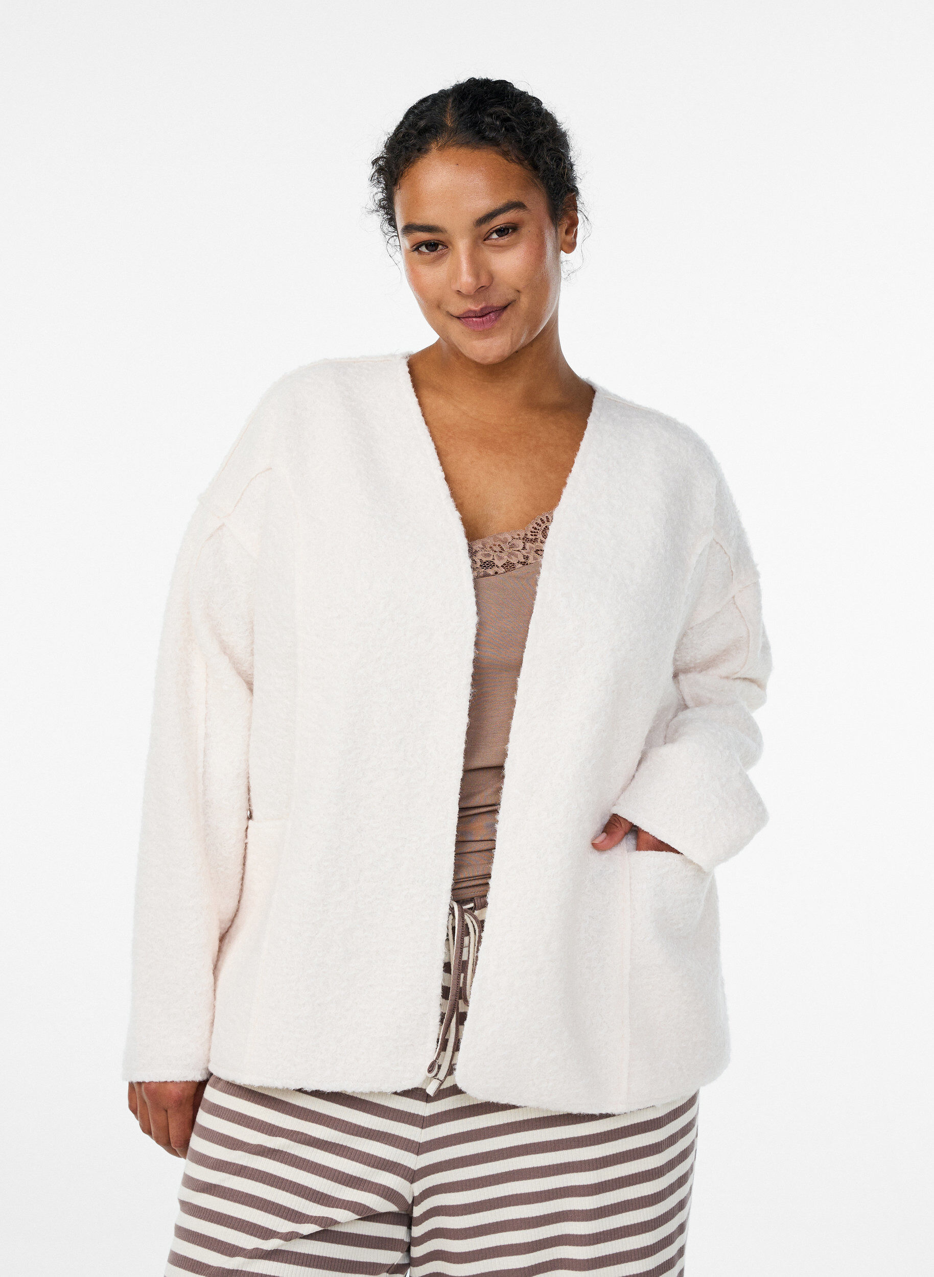 ZizziLosvallend vest met zakken, Vanille, Model image number 0