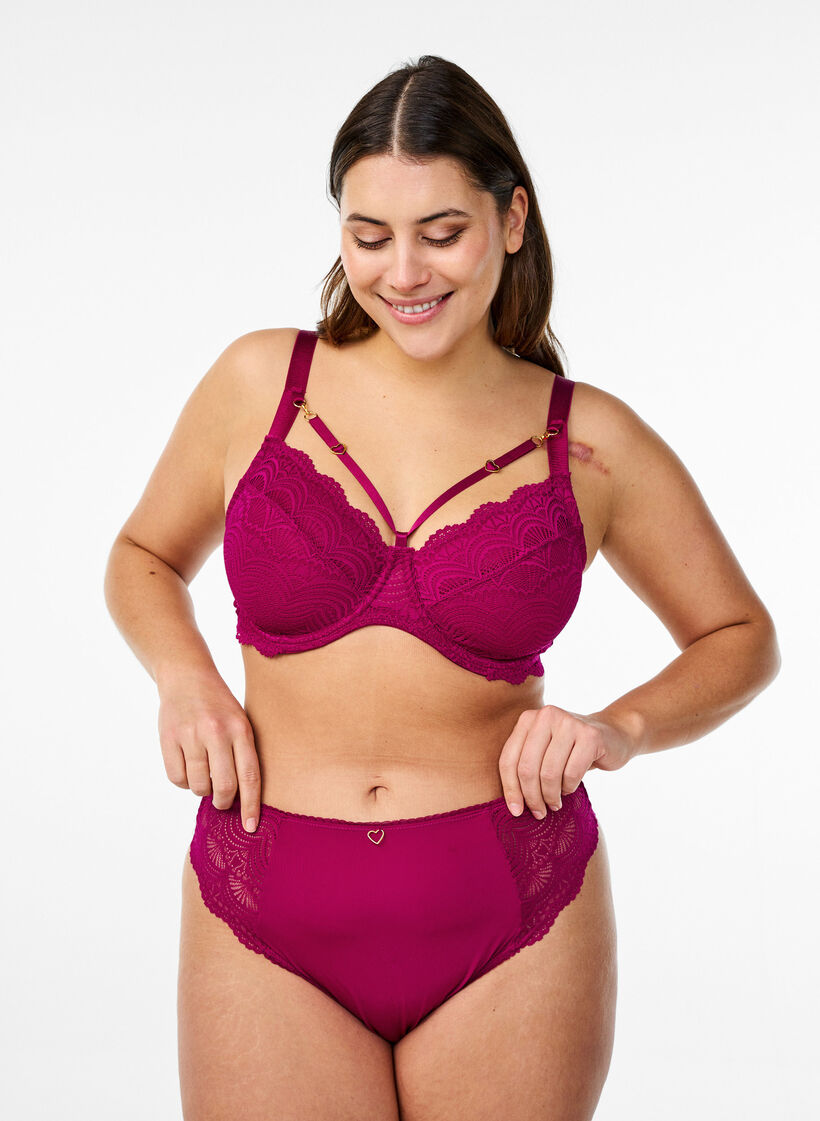Slip brésilien en microfibre avec dentelle, Boysenberry, Model image number 0