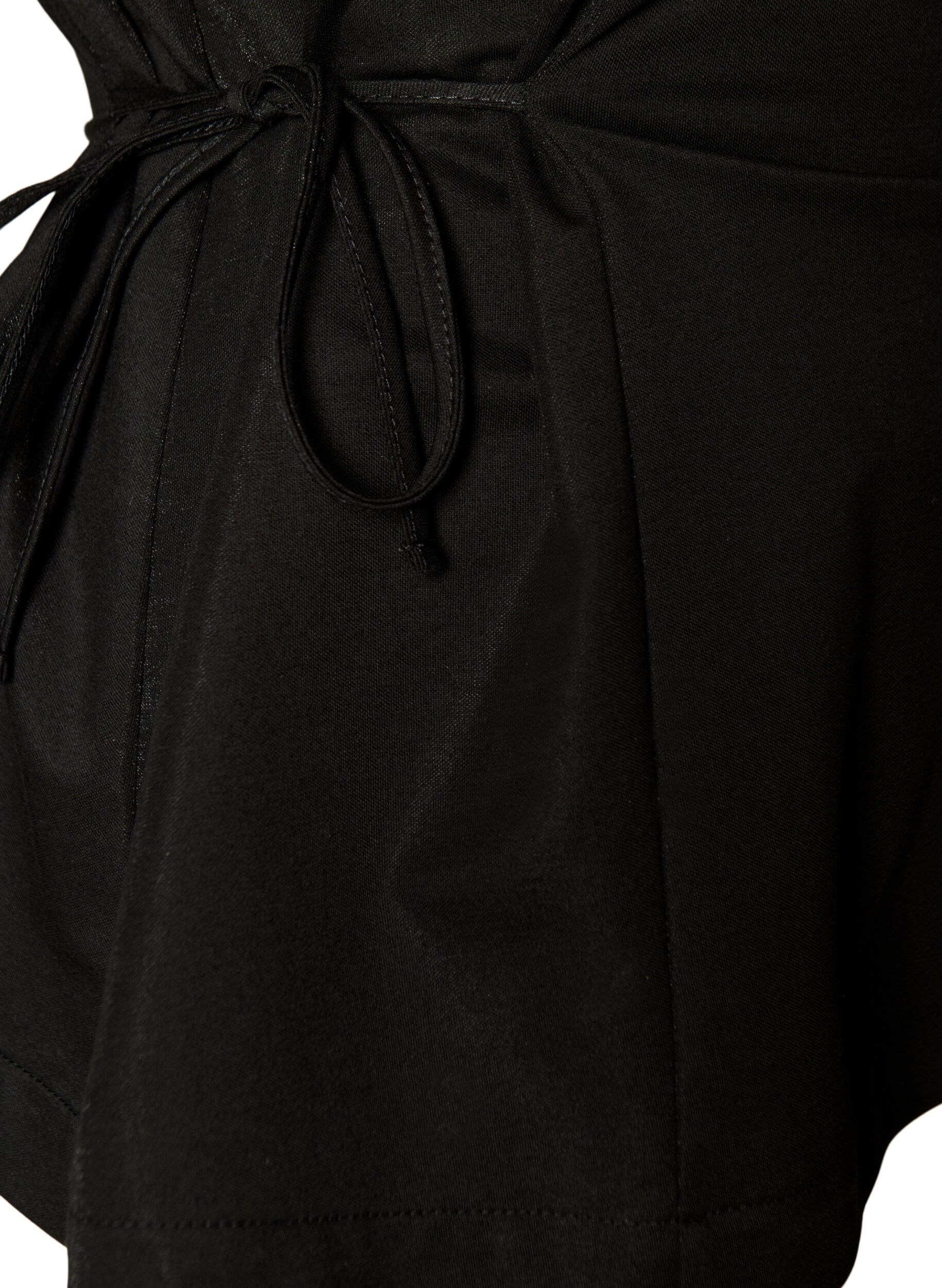 ZizziBlouse en m&eacute;lange de coton avec un col en V et un lien &agrave; nouer, Noir, Packshot image number 3