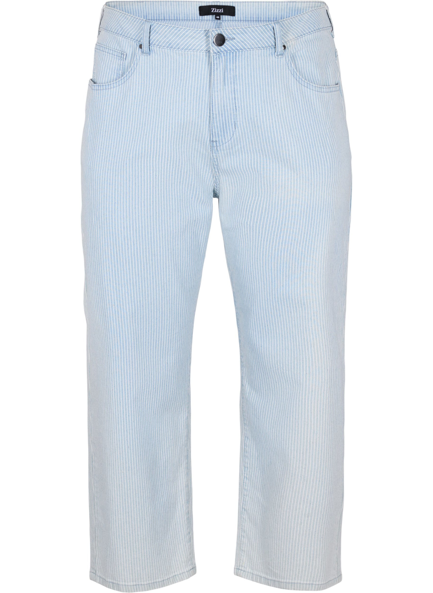 ZizziStraight jeans met enkellengte, Light Blue Stripe, Packshot image number 0