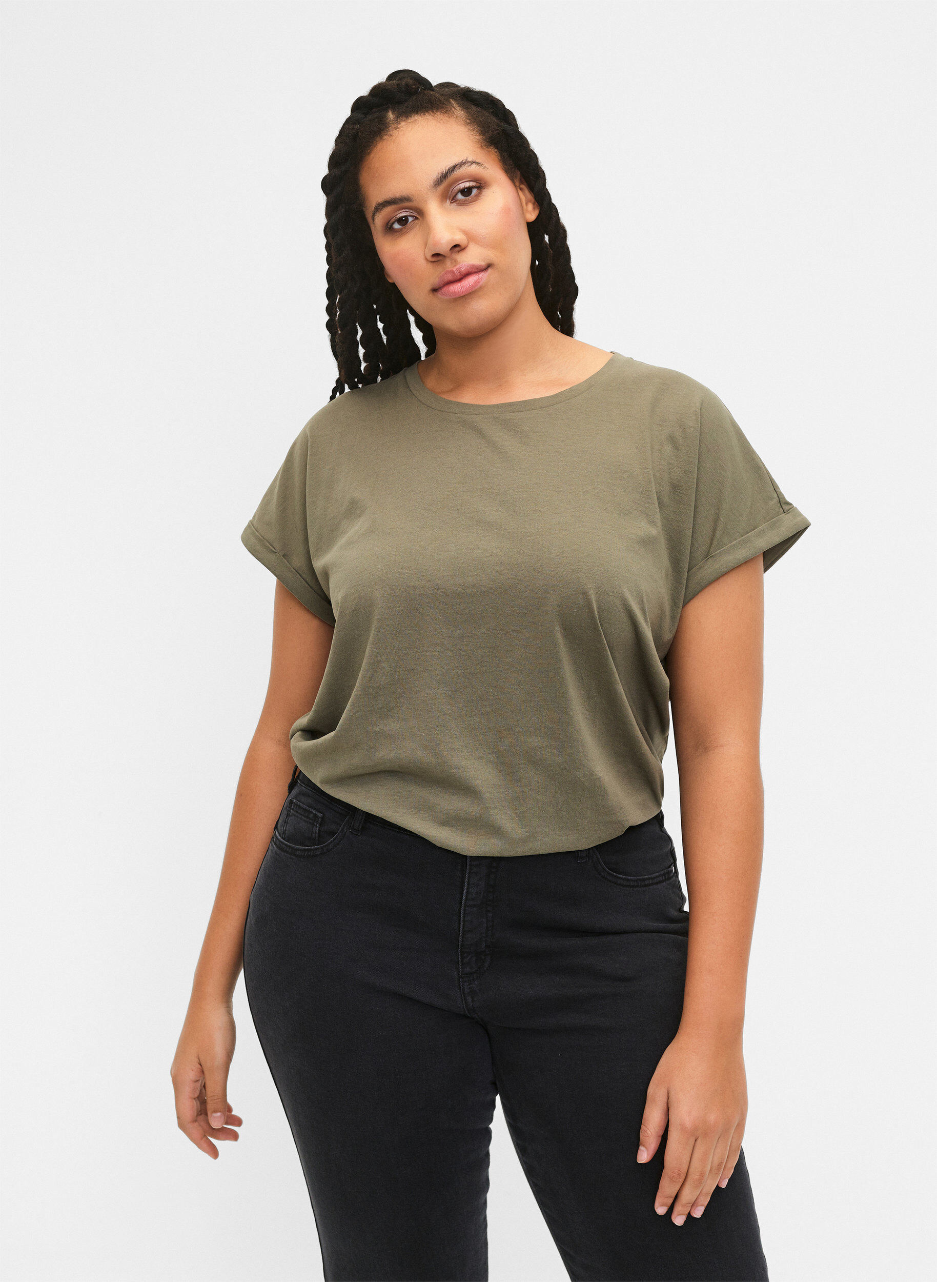 Zizzi2-pack T-shirts met korte mouwen, Groen, Model image number 0