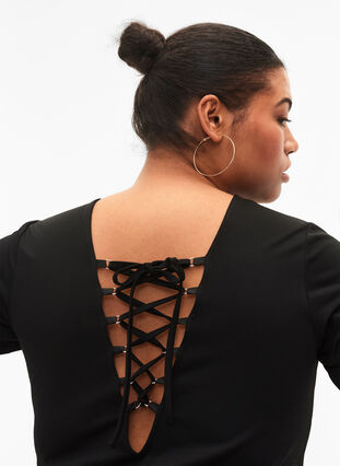 Omkeerbare blouse met trekkoord, Black, Model image number 2