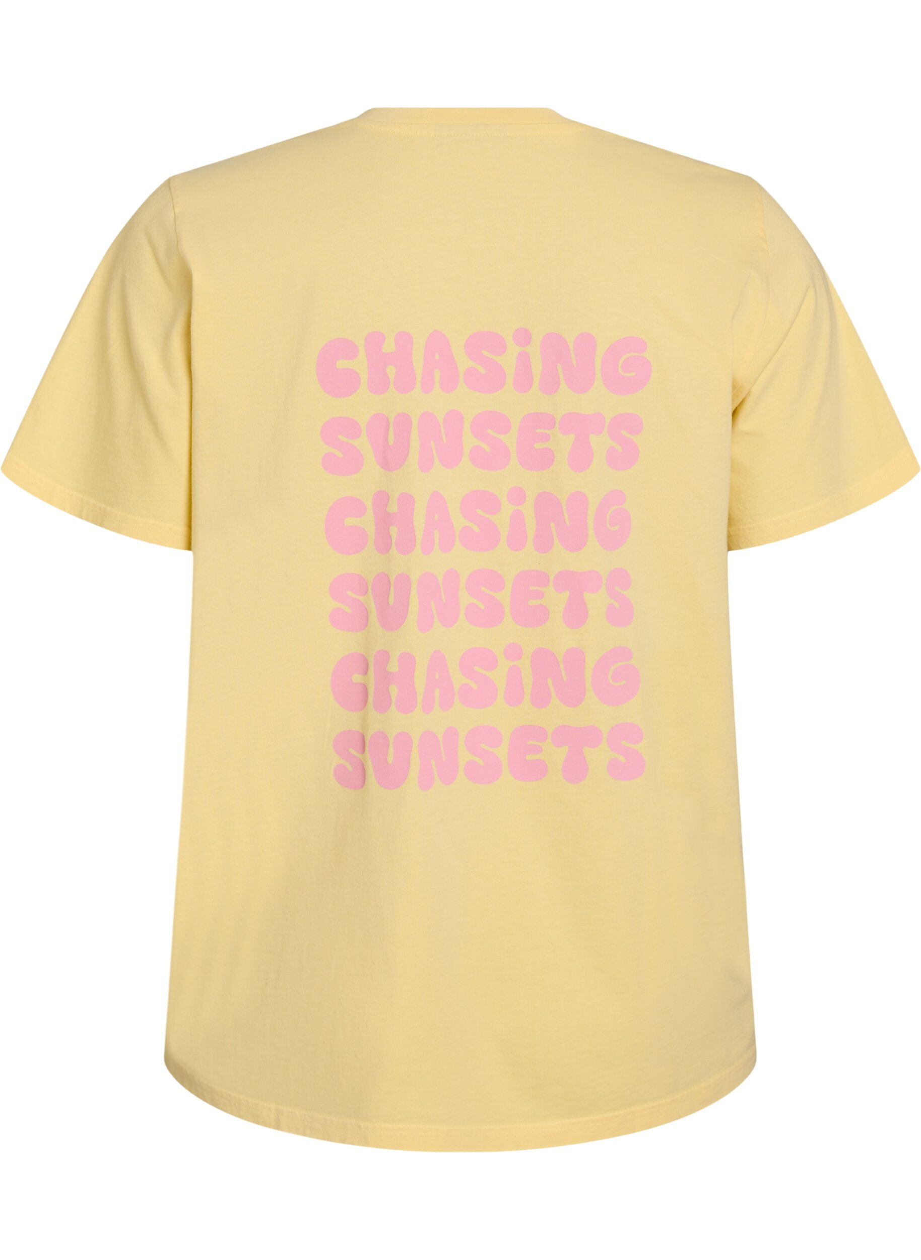 ZizziT-shirt van biologisch katoen met print op de rug, Geel, Packshot image number 1