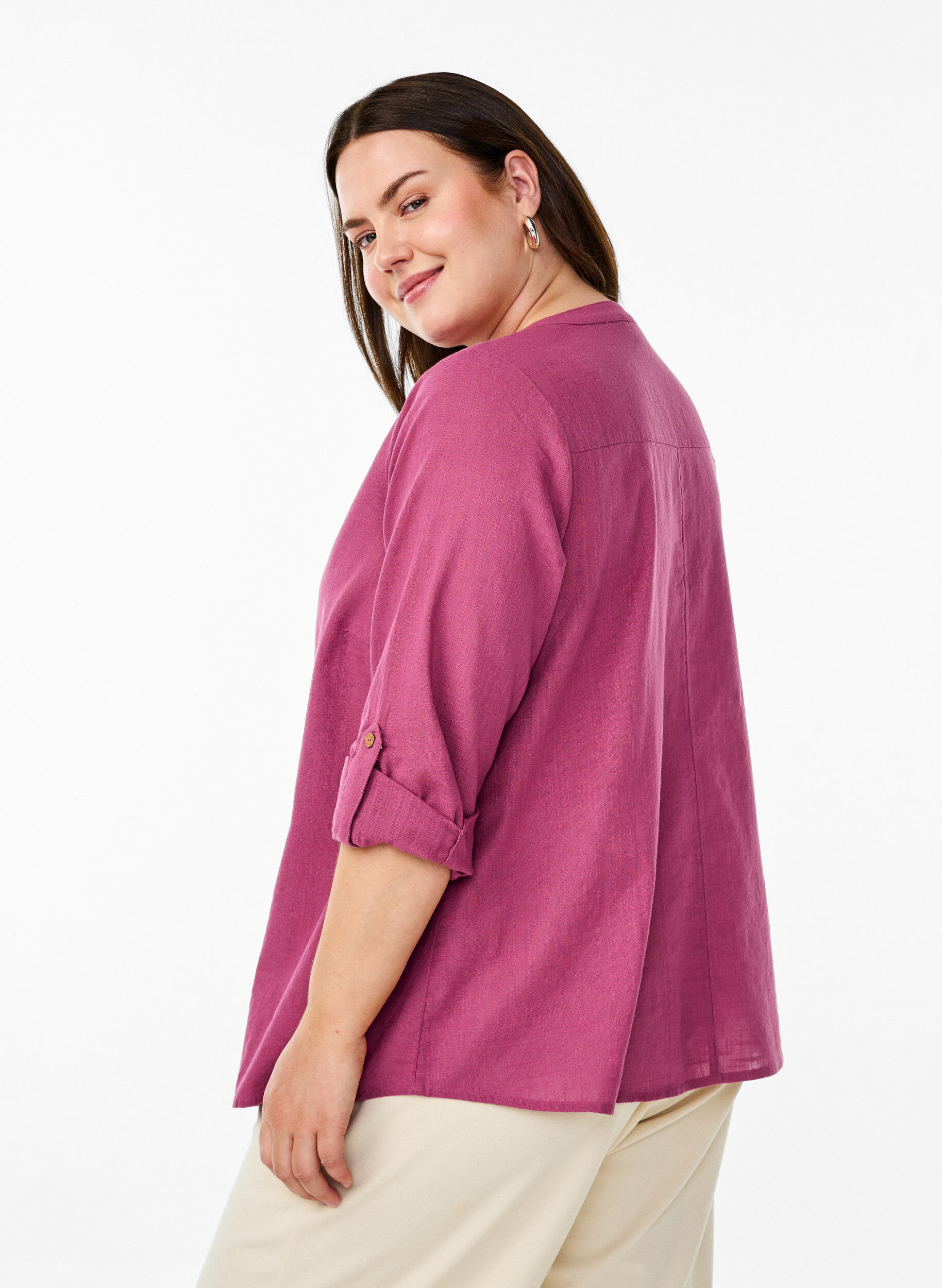 ZizziKatoenen blouse met een V-hals, Rood, Model image number 2