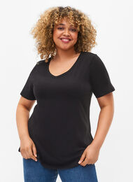 T-shirt en coton uni basique, Black, Model