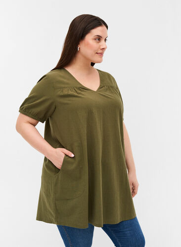 Tunique à manches courtes en coton, Ivy Green, Model image number 0