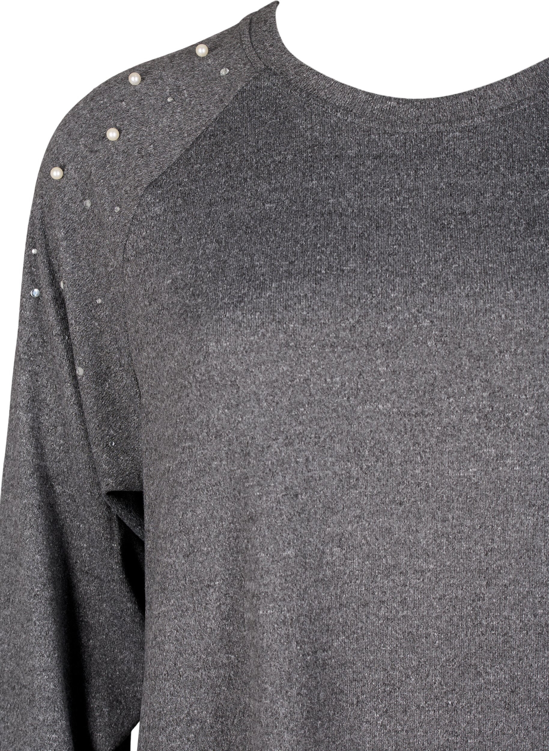 ZizziLange mouwen jurk met parels, Grijs, Packshot image number 2