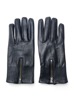 Leren handschoen met rits, Black, Packshot image number 0