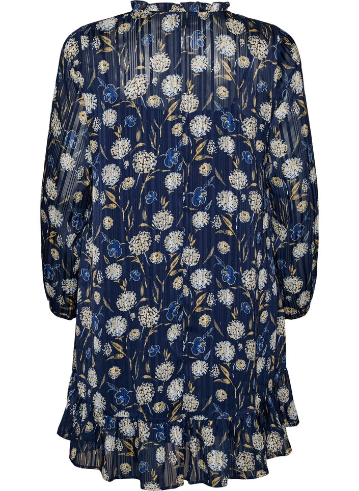 Robe &agrave; motifs avec volants et manches longues, Bleu, Packshot image number 1