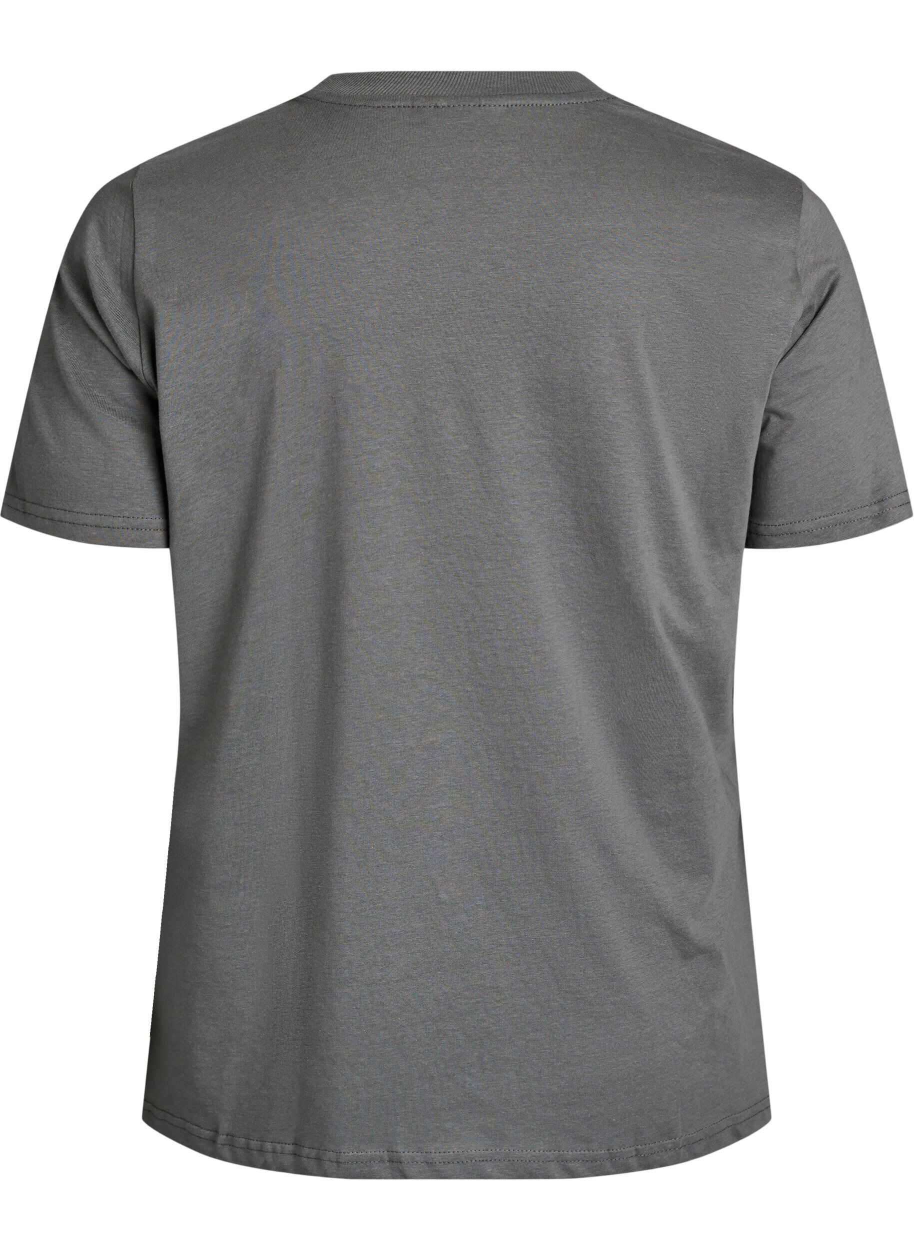 ZizziBasic katoenen T-shirt met ronde hals, Grijs, Packshot image number 1