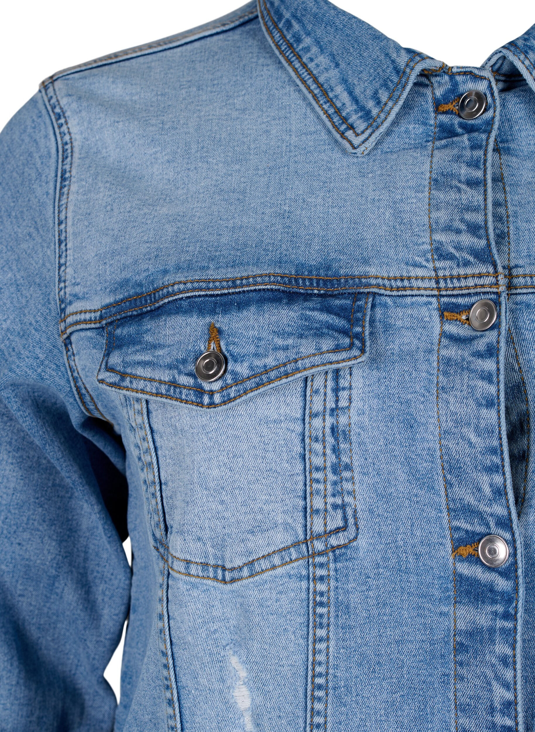 ZizziKort katoenen spijkerjasje, Light blue denim, Packshot image number 2