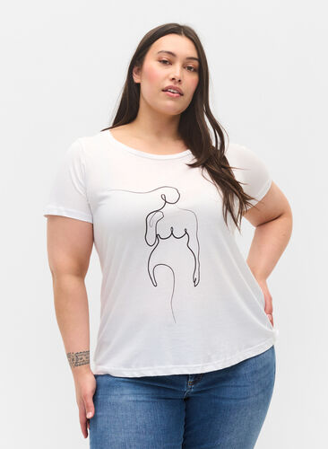 T-shirt en coton avec imprimé , B. White w. Black, Model image number 0