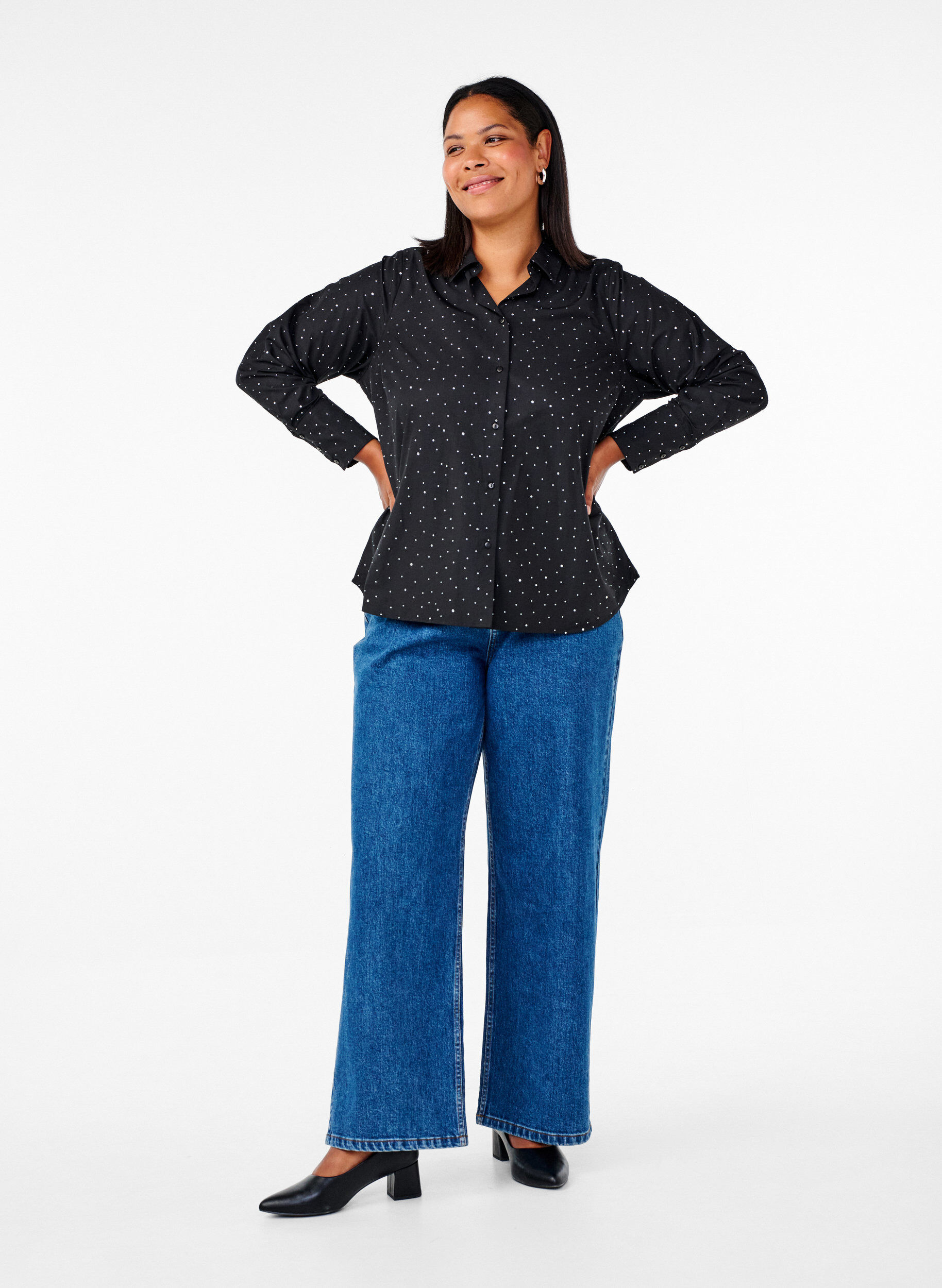 ZizziShirt met strassteentjes, Black, Model image number 3