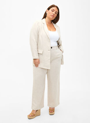 Pantalon de costume conçu dans un mélange de matériaux contenant du lin, Rainy Day, Model image number 0