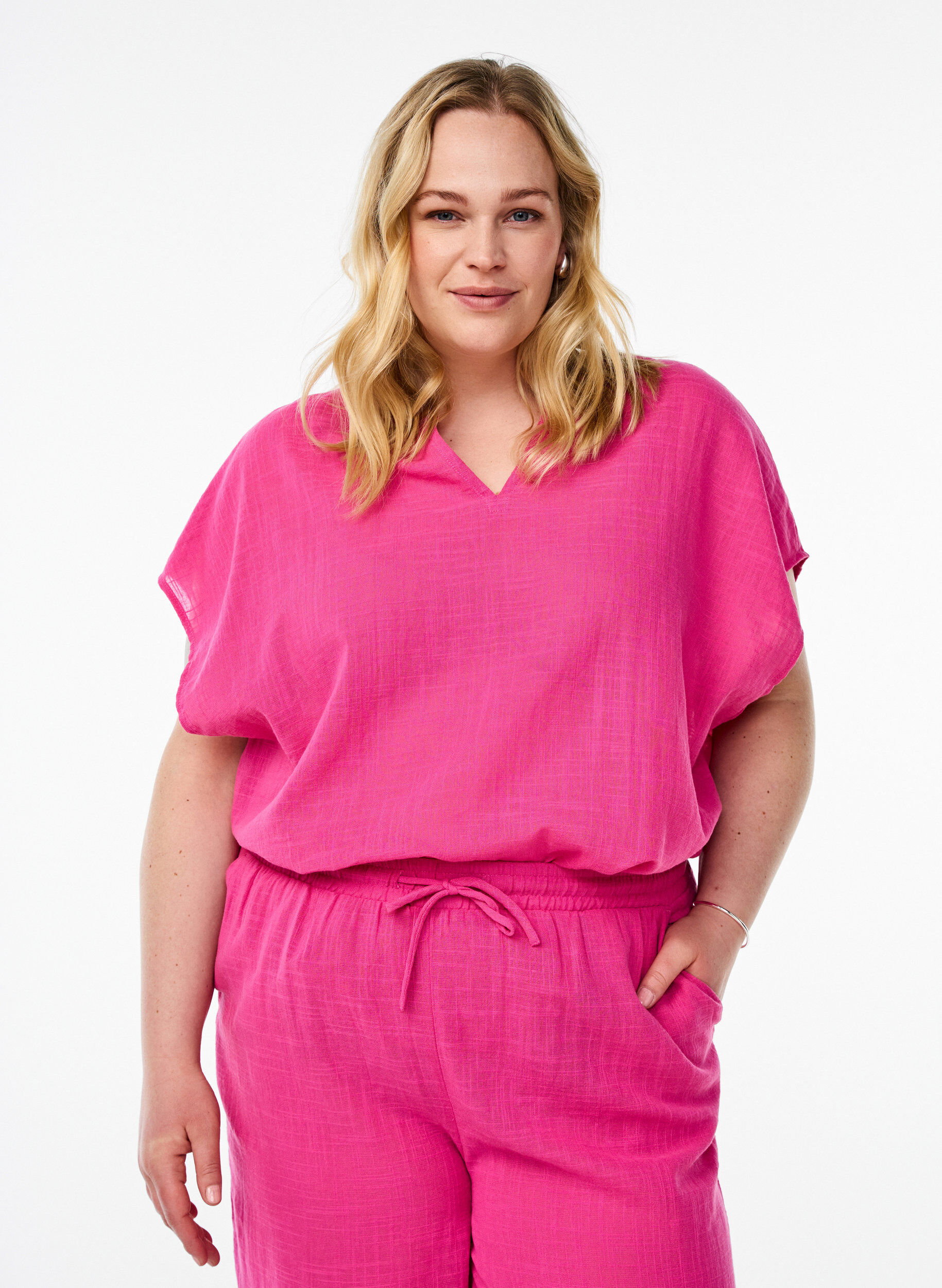 FLASH - Losse blouse met kapmouwen, Roze, Model