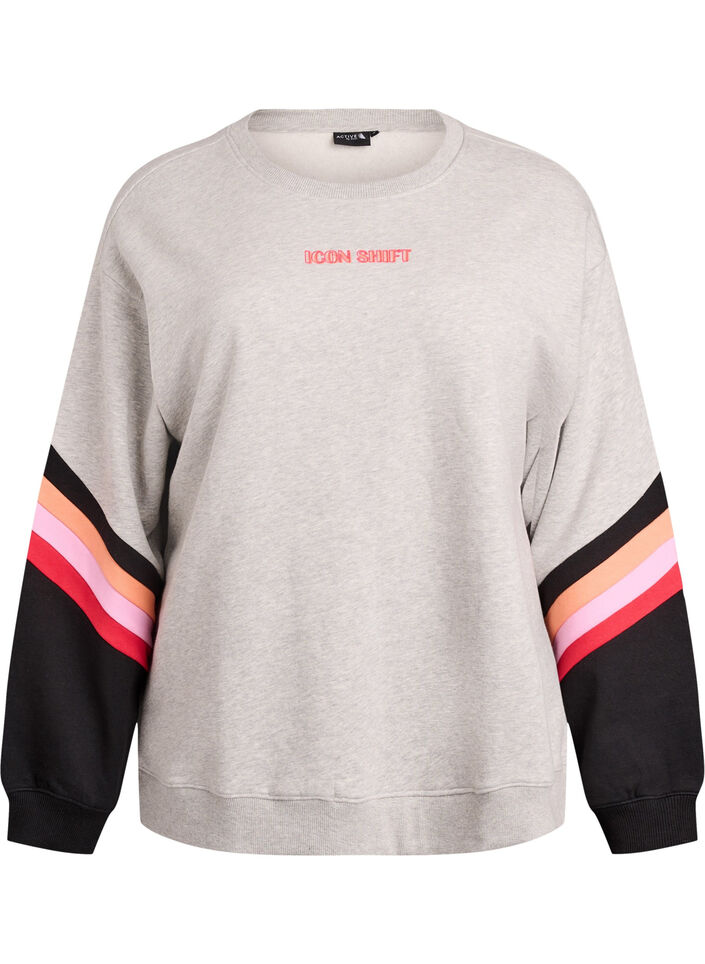 Sweat ample avec d&eacute;tails contrastants sur les manches, Gris clair, Packshot image number 0