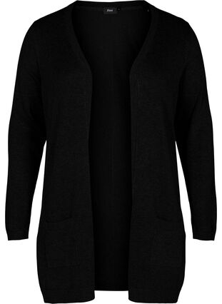 Long cardigan tricoté dans un mélange de viscose, Black, Packshot image number 0