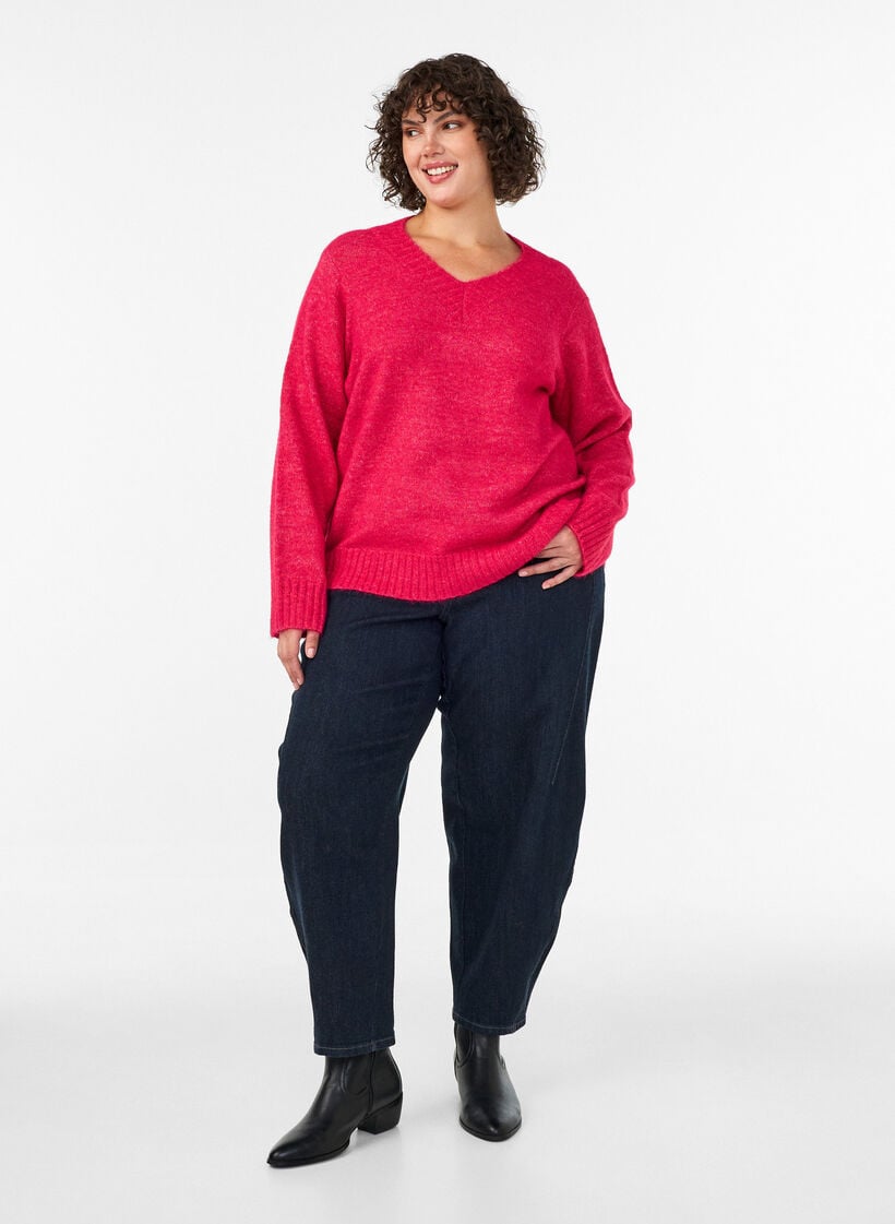 Jumper met V-hals, Roze, Model image number 1