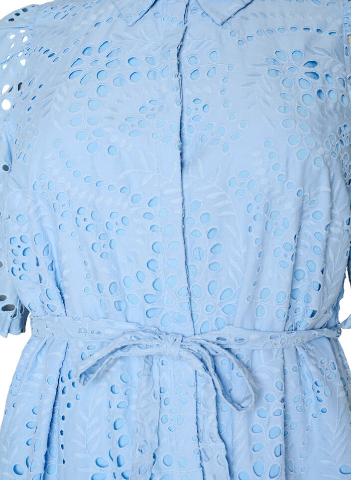 Blousejurk in broderie anglaise met strikceintuur, Blauw, Packshot image number 2