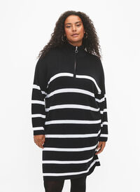Robe en tricot rayée avec fermeture éclair, Black w.Cloud Dancer, Model
