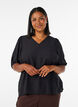 Blouse en viscose avec col en V, Noir, Model image number 0