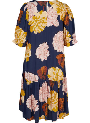 Viscose jurk met bloemenprint en a-lijn, Navy Blazer Flower, Packshot image number 1