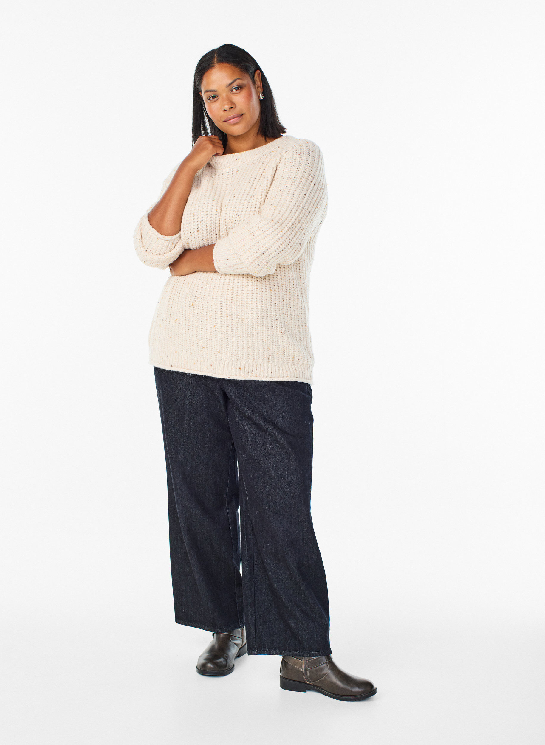 ZizziGebreide trui met raglanmouwen, Beige, Model image number 1