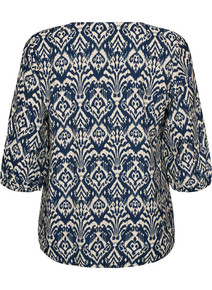 Blouse van viscose met patroon en 3/4-mouwen, Blauw, Packshot image number 1